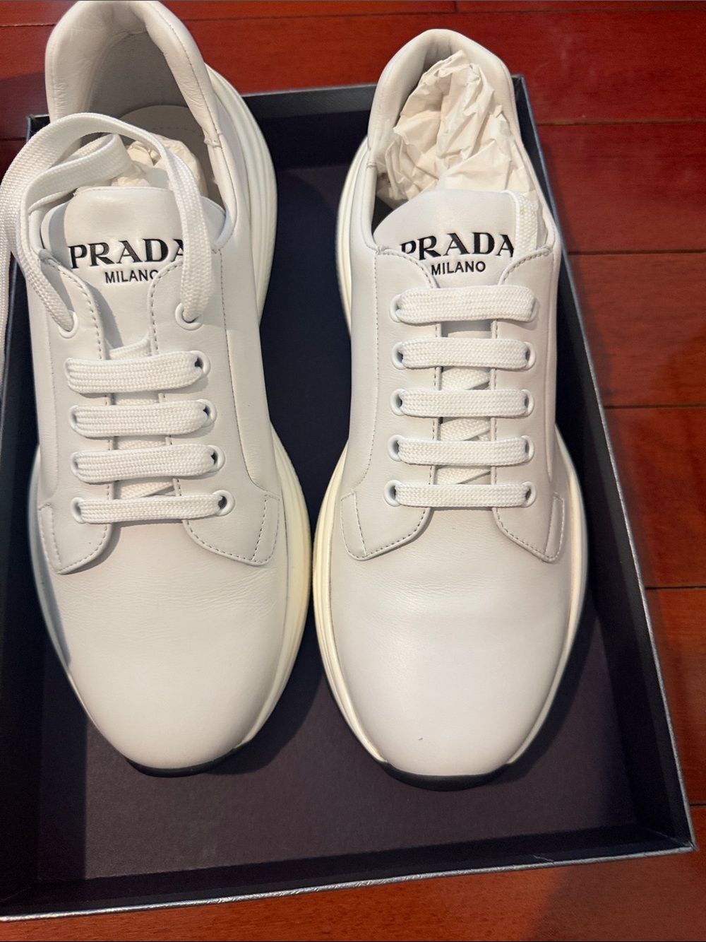 Prada Men’s White Leather Low-Top Sneakers